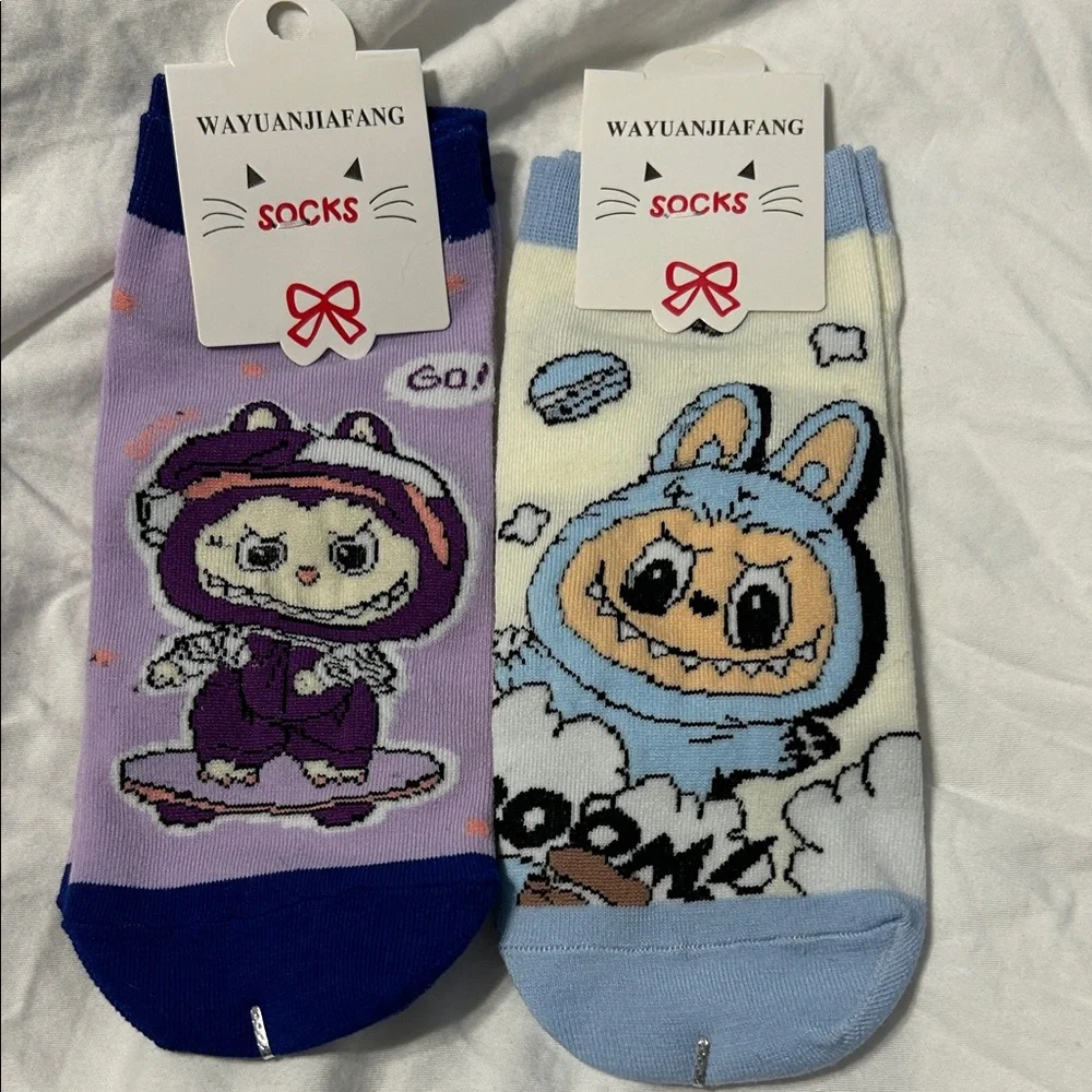 Cute Monster Character Socks and Animal Earrings Set